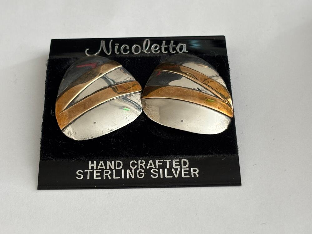 Vintage Sterling Silver Large Earrings Minimalist Geometric Nicoletta
